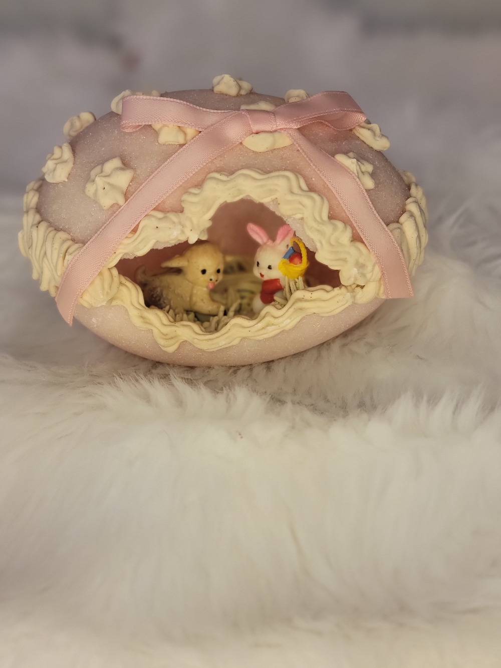 Decorative Pink Sugar Mold Easter Small Rabbit Sheep Ribbon